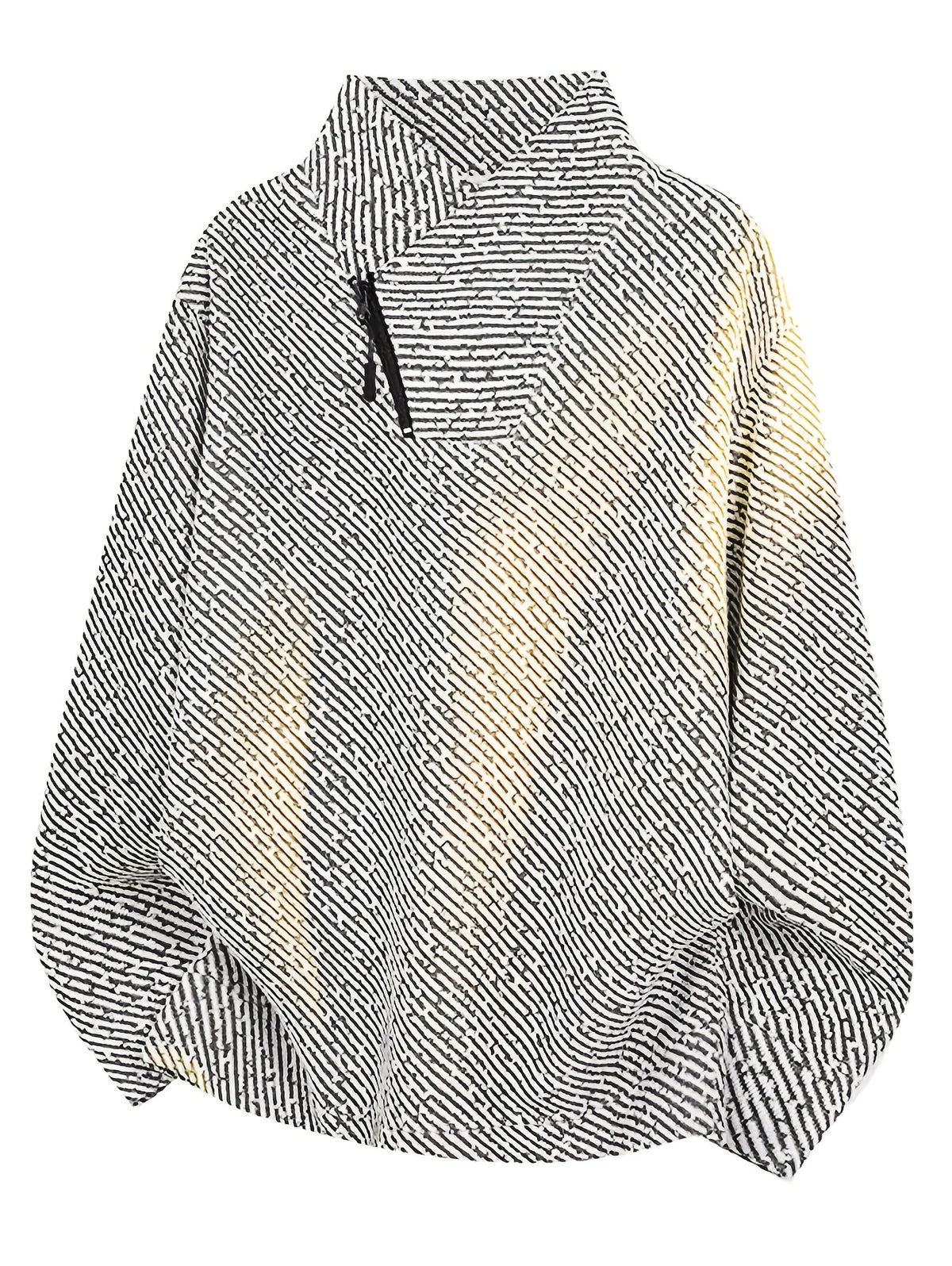 Men's Sweatshirt for Daily Commuting, Single-Piece Textured Long-Sleeve Shirt, Loose Non-Stretch Top, Zipper Stand-Up Collar Jacket for Spring and Autumn - White
