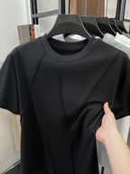 Men'S Spring Summer New Solid Stripe Cross Design Sense No Print Light Luxury Atmospheric Mid-Aged Men'S T-Shirt Short Sleeve Trendy Fashion Easy Style Fashionable Short T-Shirt Premium Comfortable Skin-Friendly Thin Cool Breathable Men'S Pure Offic - Black