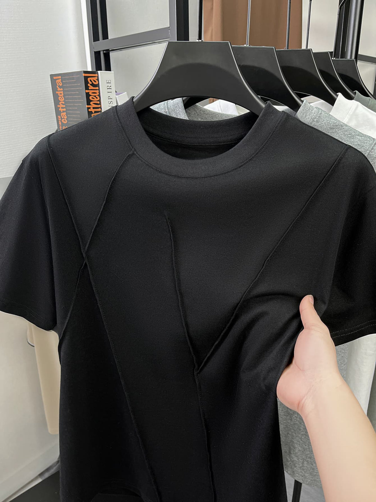Men'S Spring Summer New Solid Stripe Cross Design Sense No Print Light Luxury Atmospheric Mid-Aged Men'S T-Shirt Short Sleeve Trendy Fashion Easy Style Fashionable Short T-Shirt Premium Comfortable Skin-Friendly Thin Cool Breathable Men'S Pure Offic - Black