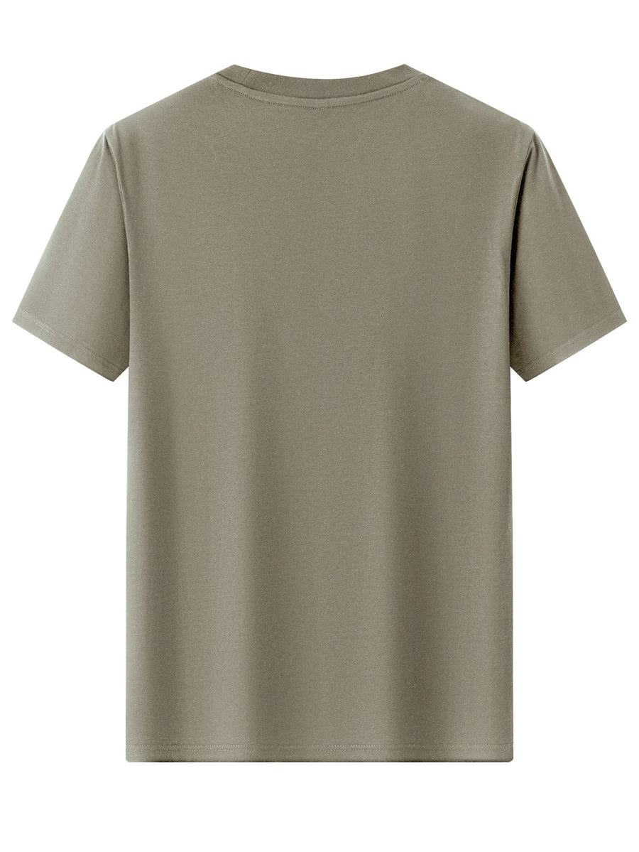 [Printed Design - Not Textured] 2026 New Style T-Shirt, Men's Summer Short Sleeve Thin Top, Trendy Fashion Slim Fit V-Neck, Versatile and Simple Classic Basic Style for Daily Commuting. Creative Vertical Stripe Pattern Design for a  and Fashionable - Khaki