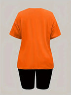 Women'S Disney-Themed T-Shirt Set Featuring a Casual Round Neck And Short Sleeves with a Winnie The Pooh Print, Perfect for Everyday Wear Or As a Gift. Ideal for Daily Outfits, Trendy Casual Wear - Orange