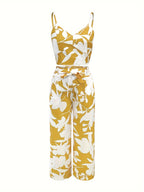New Summer Fashion Versatile Elegant V-Neck Camisole Paired with Tie-Up Long Pants Set for Women - Khaki