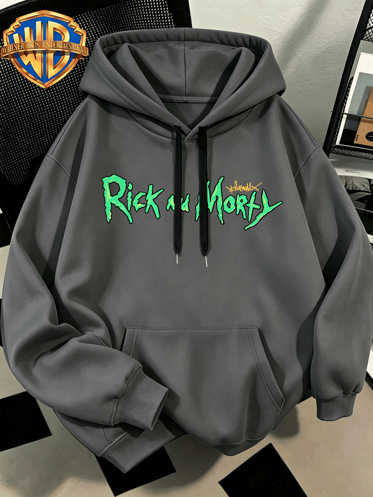 Fashion Hip Hop Print Fashion Brand Casual Versatile Sports Drawstring Pocket Hooded Men'S Sweater, Men'S Autumn And Winter Cute Casual Style, Sports Style Fashion Loose Hoodie, Daily Casual Wear - Dark Gray