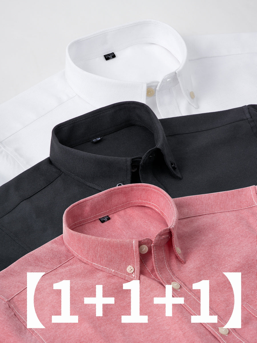 Three-pc Classic Men's Oxford Plain Color Shirts, Simple and Elegant Casual Long-Sleeve Shirts, Available in Multiple Colors for Easy Mix and Match - White+Red+Black