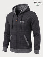 [Pearson OBM] Men'S Autumn Winter Sporty Long Sleeve Jacket, Small Checkered Jacquard Soft Comfortable Fabric, Solid Color Knitted Hooded Craft Fashion Men'S Sweatshirt Jacket, Fashion Print Craft Design, Suitable for Casual Outings, Sports - ho Black