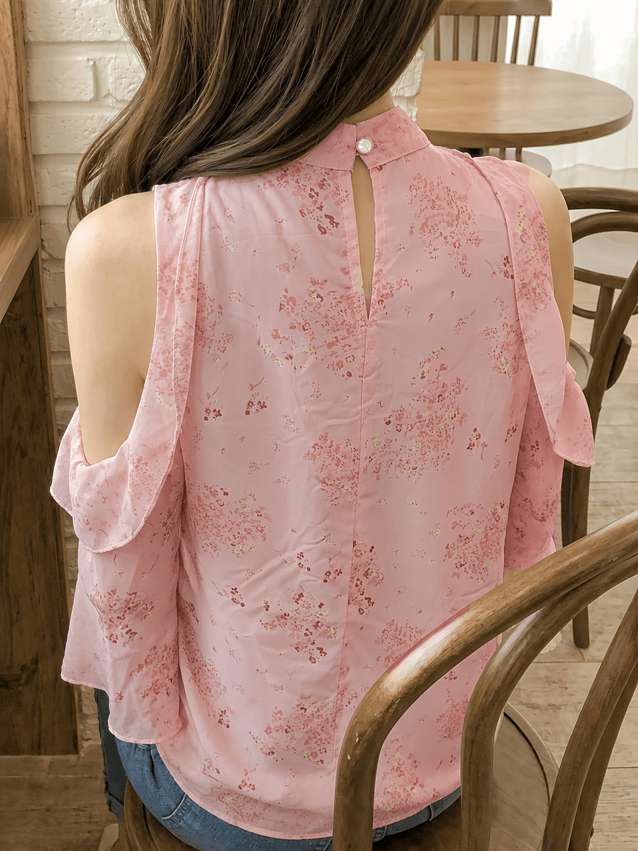 Spring Summer New Women'S Fashion Floral Fresh Style Off-Shoulder Long Sleeve Top - Peach