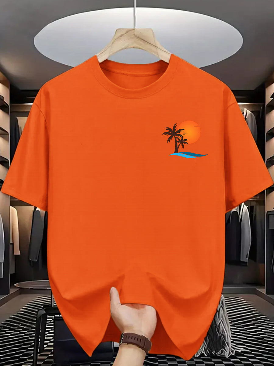 Summer Men's Fashion Print Short Sleeve T-Shirt - Orange