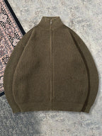 New Autumn/Winter Solid Color Lapel High Neck Cardigan Knit Sport Jacket Zip-Up Commuter Daily Casual Dark Green Short Knitted Top - Dark Green