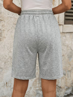 A Set of Two Women'S Spring And Summer Shorts Featuring a Three-Dimensional Striped Design, Comfortable Elastic Waistband, Casual Style with Double Pockets, And Soft Fabric - Light Grey+Black