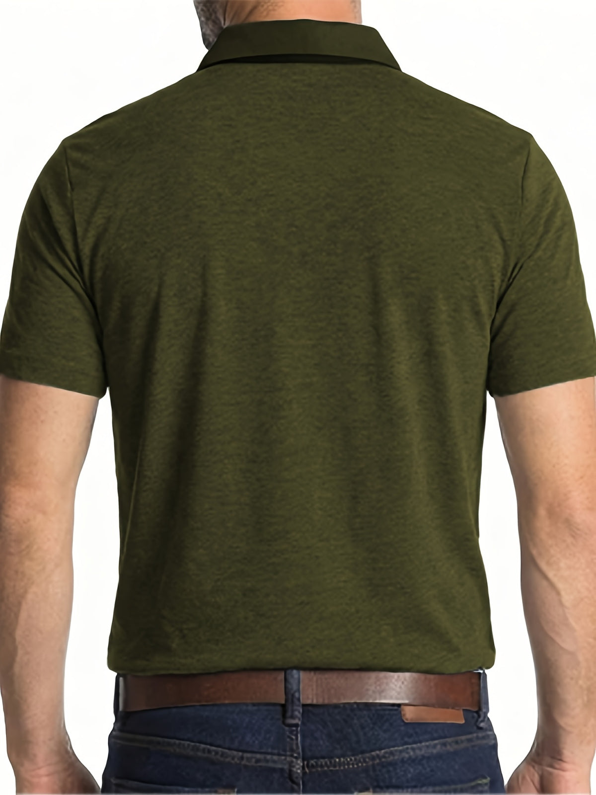 KJ-P035 Men's Daily Outdoor Casual Short-Sleeve Polo Shirt, Solid Color Henley Neck Top, Versatile T-Shirt for Fitness, Commuting, and Multiple Scenarios - fern green