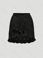 Targeted Style - Women's Elegant Casual Mini Skirt - Summer Beach Hollow Dress, Solid Color Minimalist, Soft and Comfortable Fabric - Black