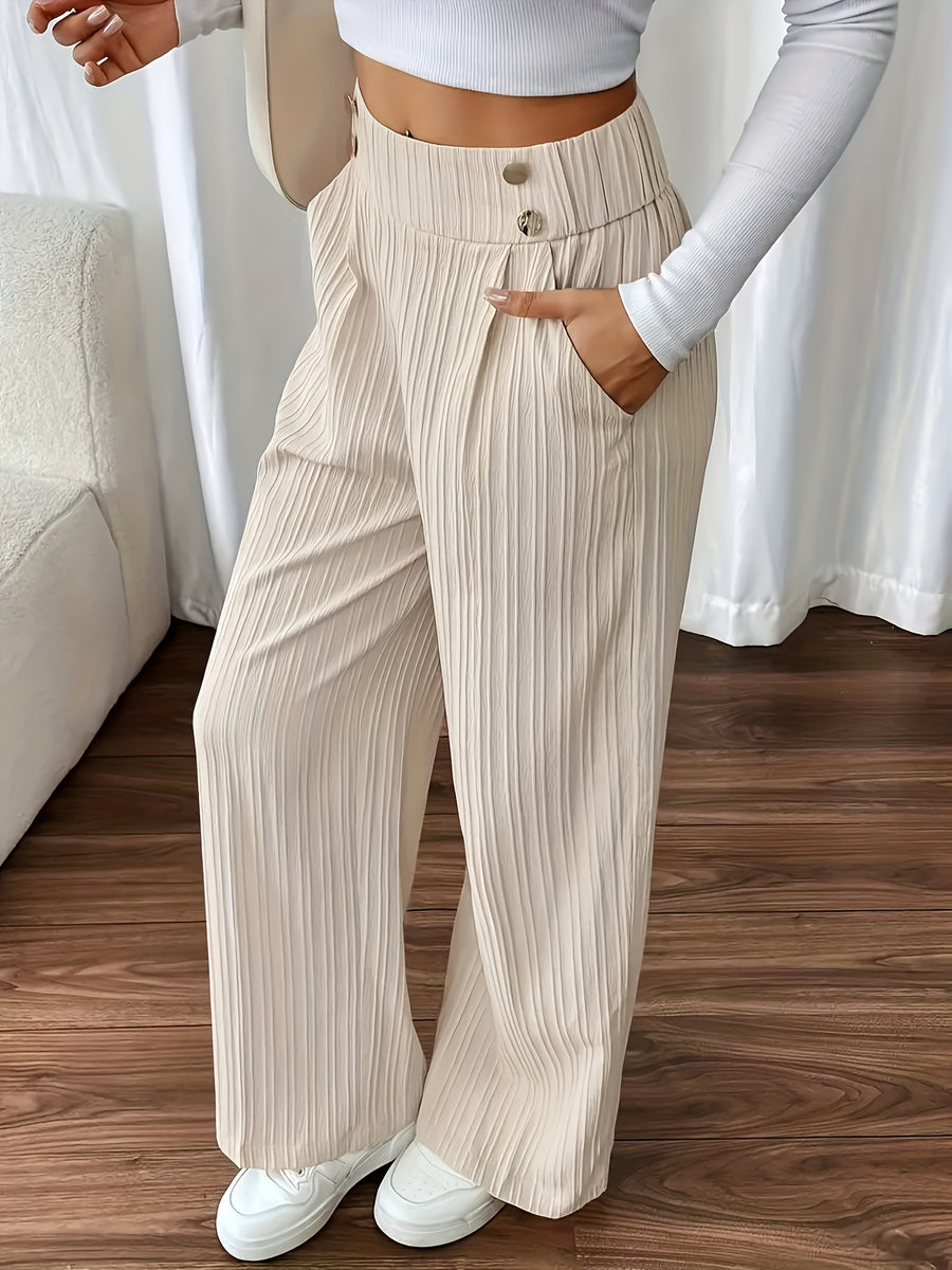 Women's Elegant Wide-Leg Pants with Textured Fabric - Machine Washable All-Season Trousers for Casual & Formal Wear - Apricot