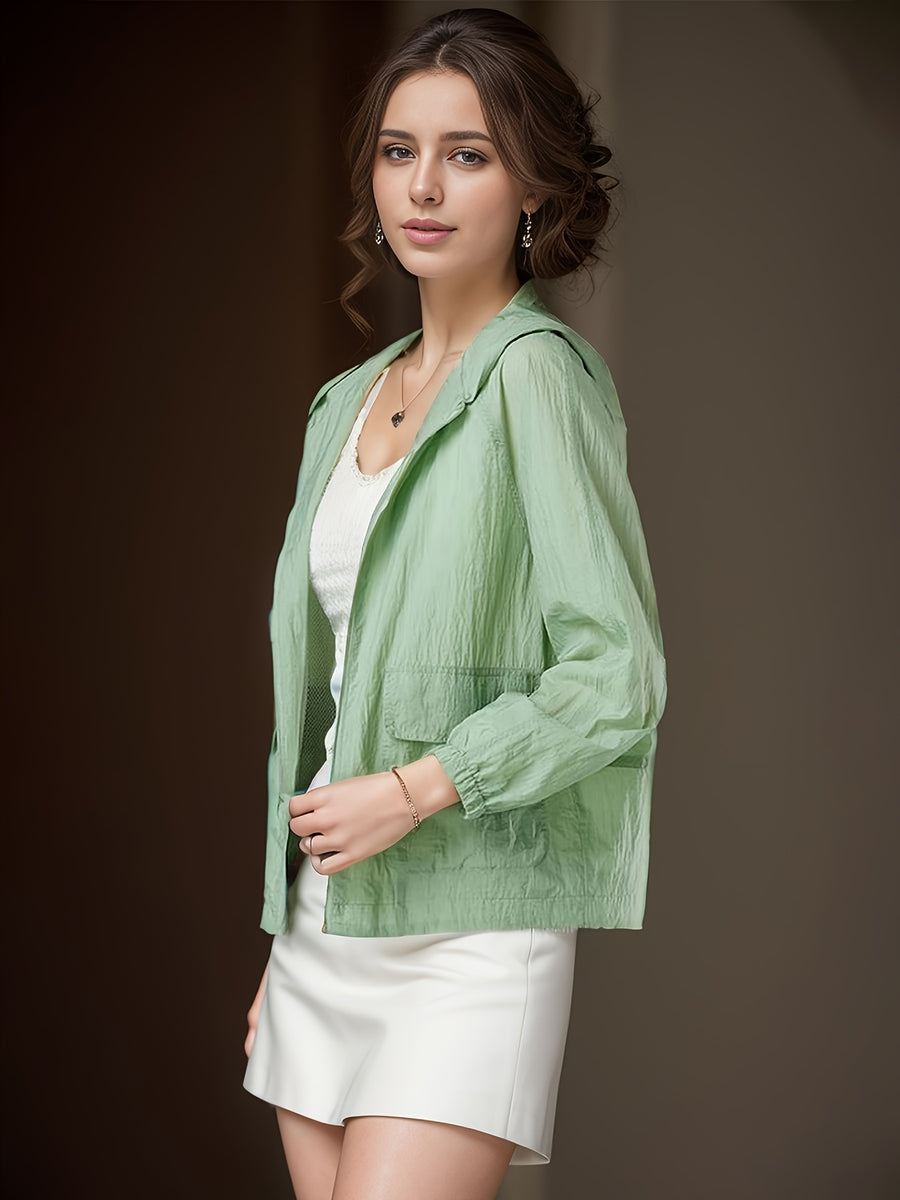 Cover-Up Women'S Chic Mom Breathable Thin Sunscreen Top Mid-Age Women'S Size Plus-Size Loose Fashion Cardigan Sunscreen Top, Versatile Long Sleeve Loose Top, Temperament Outdoor Women'S Jacket, Loose Sweat-Absorbing Wear - Yellow-green