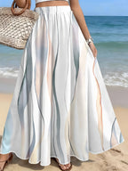 Ombre Color Wave Stripe Skirt, Summer Casual Vacation Style - Mixed colors