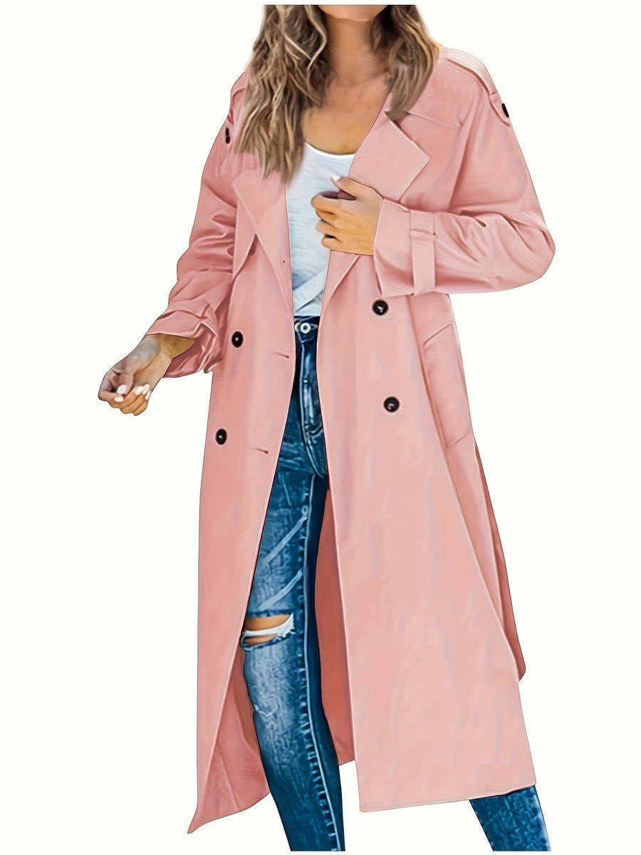 Women'S Autumn Winter Casual Temperament Solid Color Trench Coat Mid-Length Outerwear - Pale Pinkish Gray