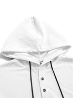 2pcs Men'S Linen-Like Hooded Henley Long Sleeve Sweatshirt Set, Breathable Thin Solid Color Half-Open Placket Casual Pullover Henley Shirt, Soft Comfortable Textured Fabric Fresh And Non-Stuffy, Loose Slimming Versatile Fit - 2pcs【White+Light Blue】