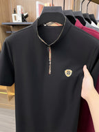 [Pearson OBM] Men'S T-Shirt New Short Sleeve Polo Shirt Mandarin Collar Easy Business Casual Premium Top Mido - Black