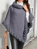 Elegant Special Edition "Pure Body Bust" - 1pc Elegant Women's Solid Color Waffle Shawl Pullover, 100% Polyester Fiber, Faux Trim Collar Patchwork, Stylish and Elegant European/American Style Warm Pullover, Suitable for Autumn/Winter - Grey