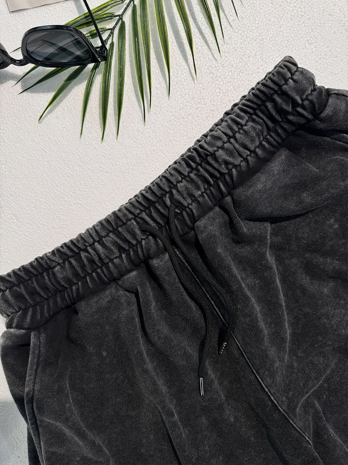 Women's High-Waisted Wide-Leg Pants | Wide-Leg Trousers with "Brooklyn New York" Print | Washed Elastic Drawstring Street Style Pants - Black