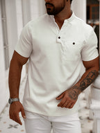 -Border Trade Men'S Fashion Summer Casual Short-Sleeved Henley Shirt by Pearson Selected - White