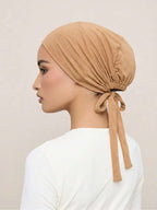 1pc Women Abaya Accessories Fashion Solid Color Elastic Band Headscarf, Suitable for Daily Wear Headband Soft Under Cap Women Veil - Camel