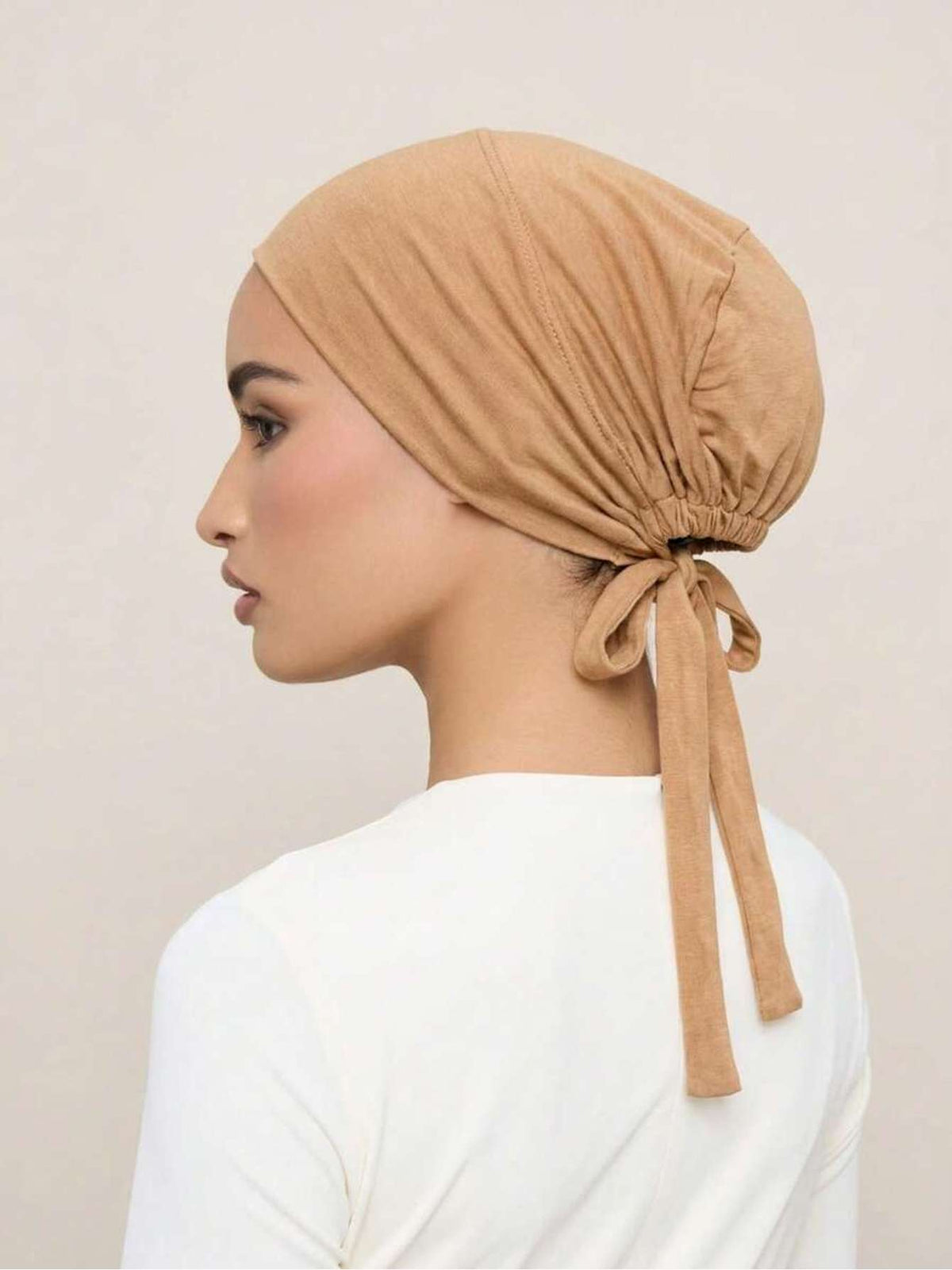 1pc Women Abaya Accessories Fashion Solid Color Elastic Band Headscarf, Suitable for Daily Wear Headband Soft Under Cap Women Veil - Camel