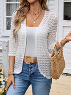 Elegant Casual Open Collar Semi-Transparent  Coat - White