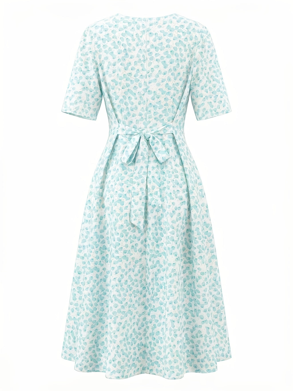 Women's French Vintage Lapel Collar Dress with Waist Cinch - Short Sleeve -Neck -Line Midi Dress, Blouse-Suitable for Daily Commuting, Short Bell Sleeves & Contrast Collar, Spring Summer Office to Casual Wear (Machine Washable) - Light Blue