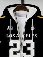 Men's Trendy Basketball Sports Printed Zip-Up Hoodie Los Angeles Number 23 Letter Pattern Fashion Casual Versatile Top Spring Autumn New Youth Handsome Outerwear, - Mixed colors