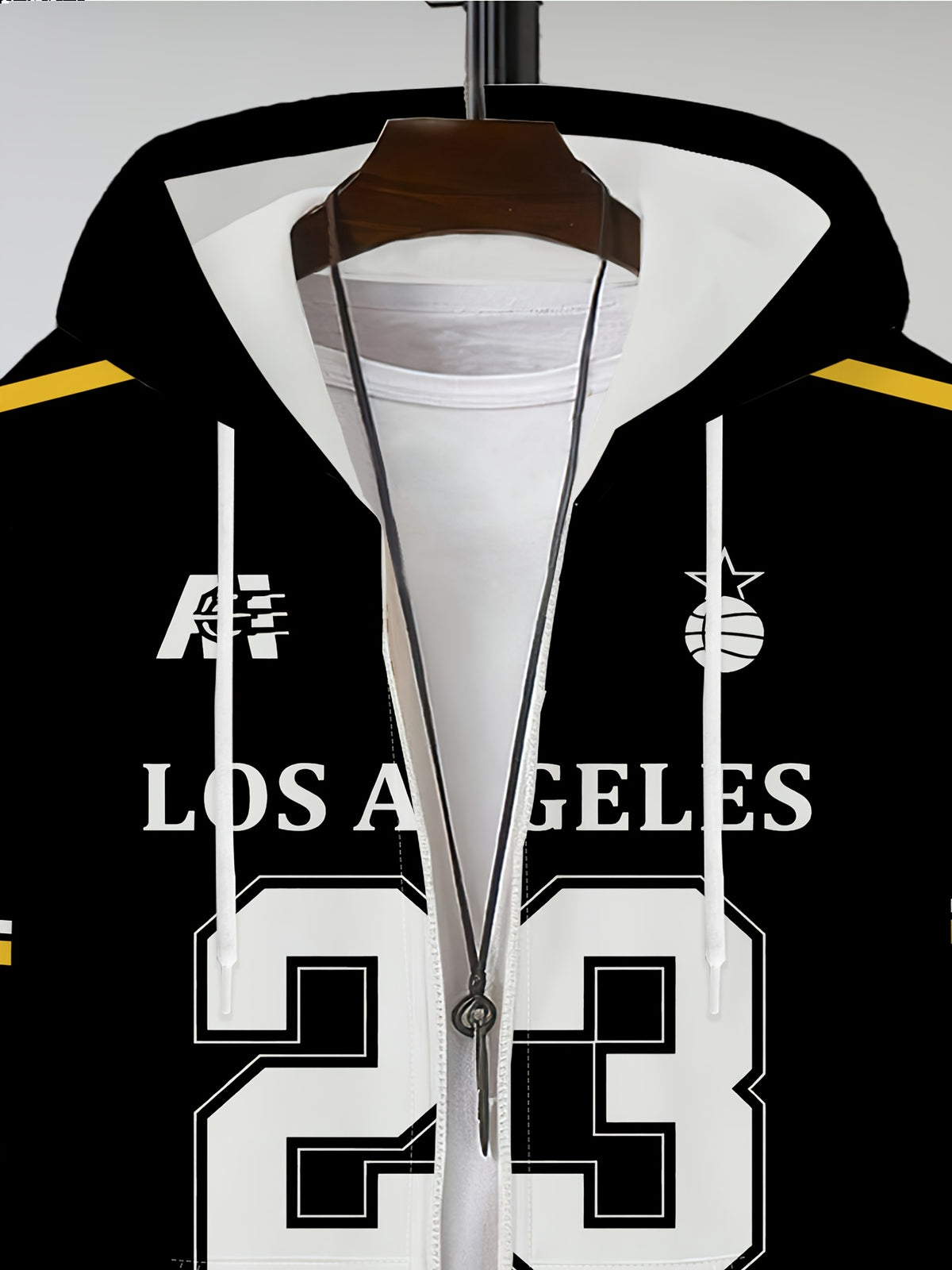 Men's Trendy Basketball Sports Printed Zip-Up Hoodie Los Angeles Number 23 Letter Pattern Fashion Casual Versatile Top Spring Autumn New Youth Handsome Outerwear, - Mixed colors