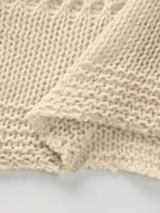 Women'S Hollow-Out Poncho Top, Boat Neck Irregular Hem Summer Beach Cover-Up, Seaside Bohemian Vacation Style Casual Top, Lightweight Breathable Loose Sweater, Mesh Detail Striped Design, Relaxed Layering Style, Suitable for Holiday, Daily Wear - Apricot