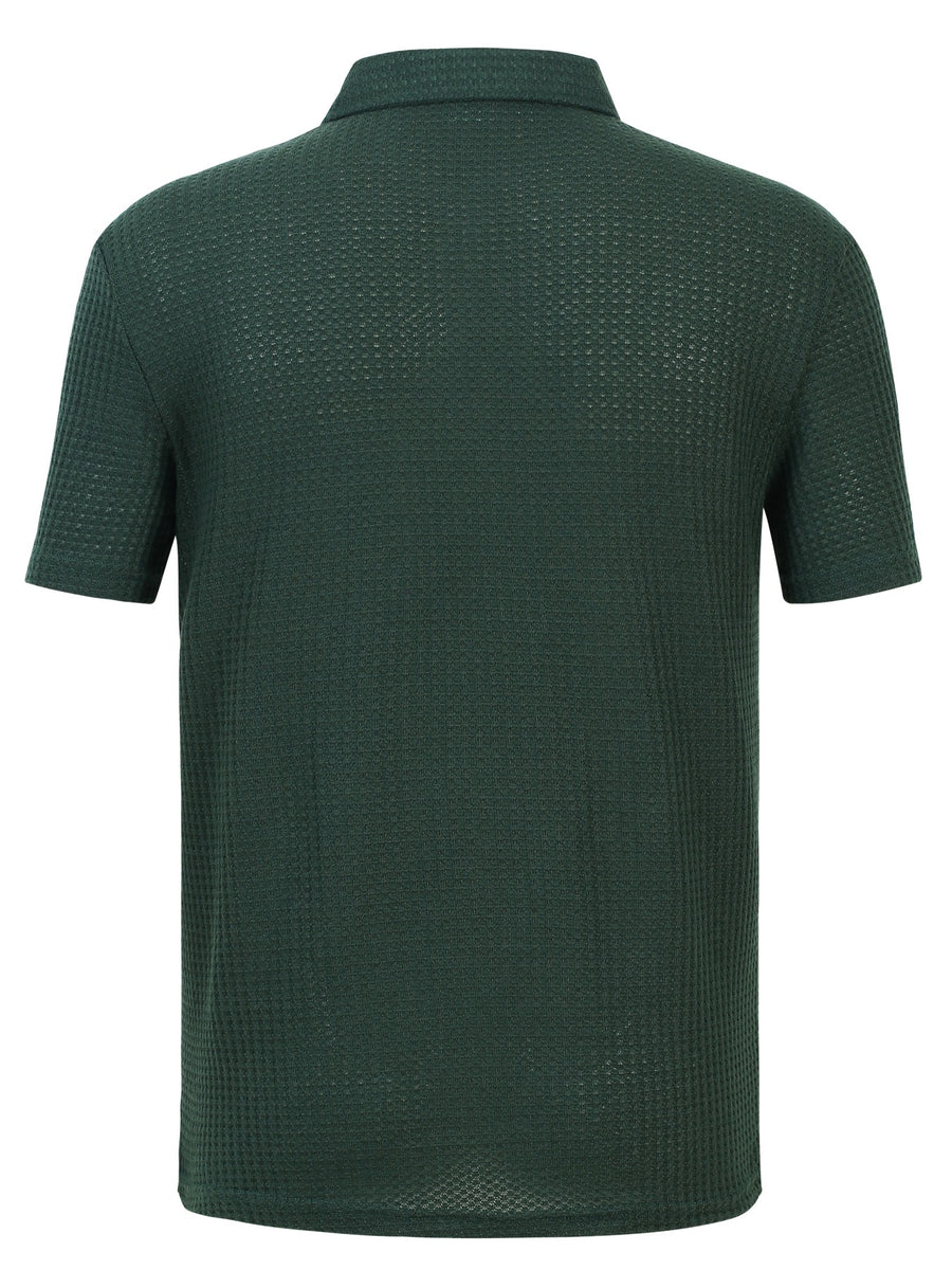 2pcs Set Summer Men'S Textured Jacquard Short Sleeve POLO Shirts | Comfortable Casual Soft Knit Lapel Collar, Ideal for Daily Business Wear - Dark Green + Navy Blue