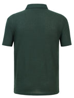 2pcs Set Men'S Textured Jacquard Short Sleeve POLO Shirts | Casual Comfortable Knit with Lapel Collar, Medium Stretch Fabric, Geometric Pattern, Button Details - Dark Green + Navy Blue