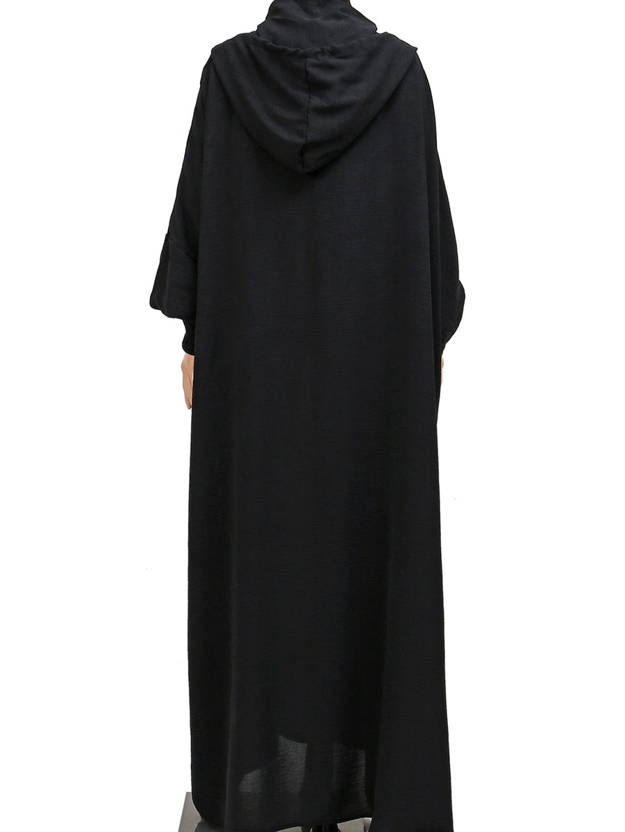 FONSAF - Women'S Hooded Robe - Long Dress in Muslim Style with Adjustable Drawstring Hood; Loose And Comfortable Fit; Ideal for Ramadan Or Eid - Black