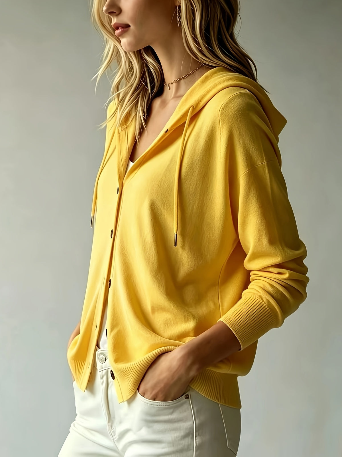 Women's Casual Hooded Cardigan, Button-Up Long Sleeve Top, Lightweight Loose Hooded Outerwear, Suitable for Daily/Commute/Vacation Multi-Scene Wear, Gavin - ginger-colored