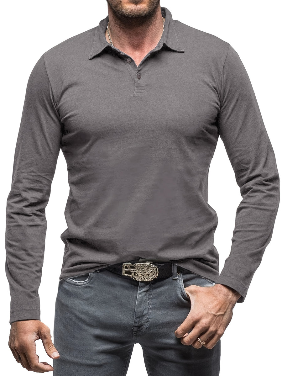 New Style Lapel European And American Style Men'S T-Shirt, Solid Color, Cross-Border Foreign Trade Men'S Long-Sleeve Polo Shirt - Dark Gray