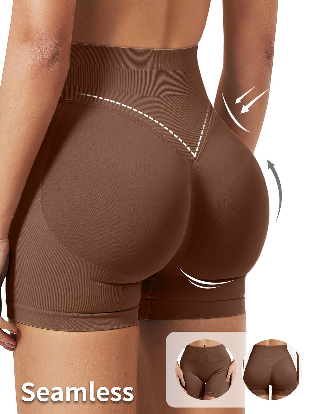 3pcs Set Women'S Spring Summer New Seamless High-Waist Shorts, Waist-Cinching Butt Lift, Suitable for And - Dark brown + black + royal blue