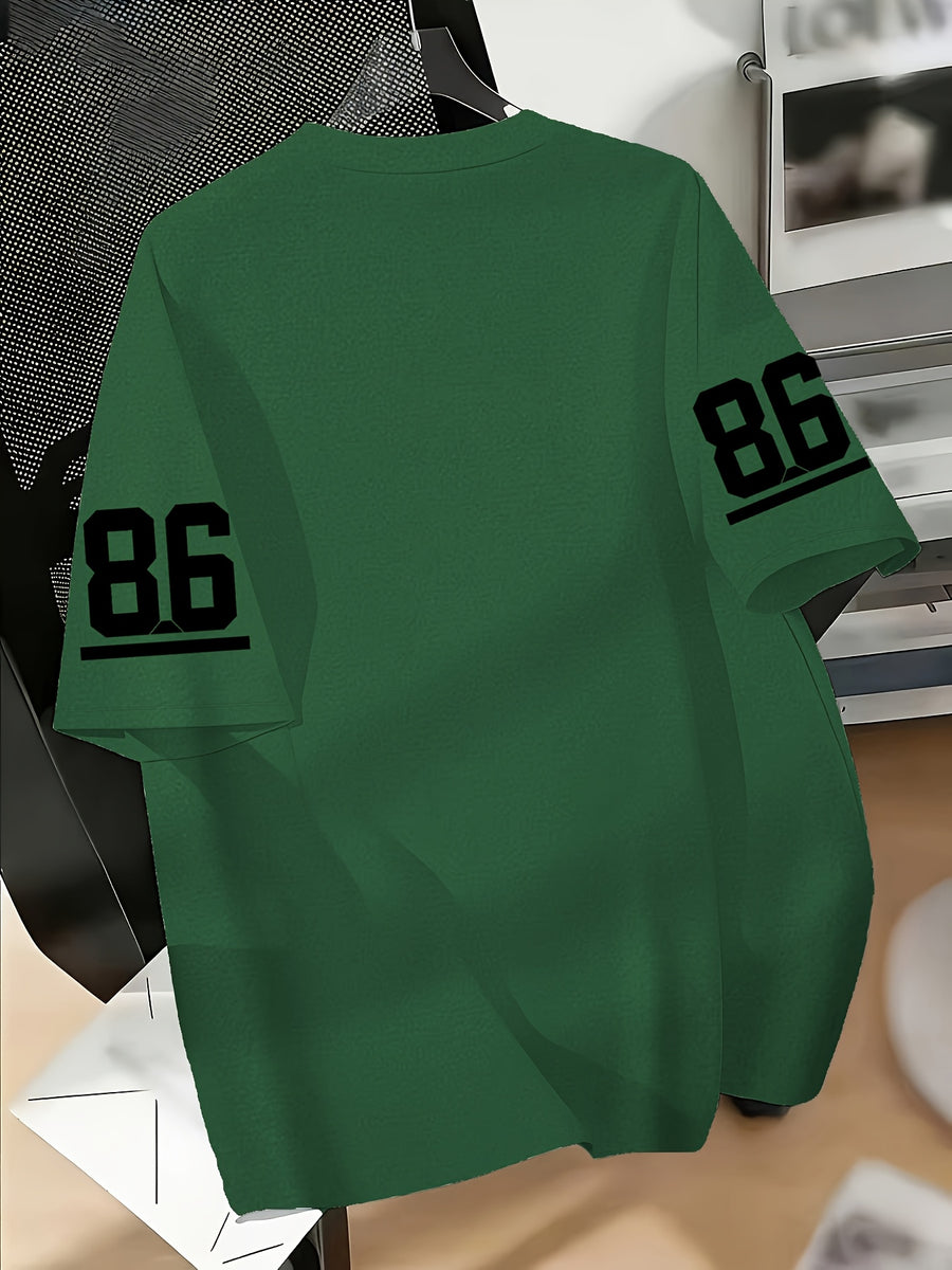 Women's Los Angeles No.86 American Football Jersey T-Shirt - Short Sleeve Crew Neck Pullover with Number 86 Print, Casual Swear Suitable for Football Fans, Machine Washable Apparel - Green