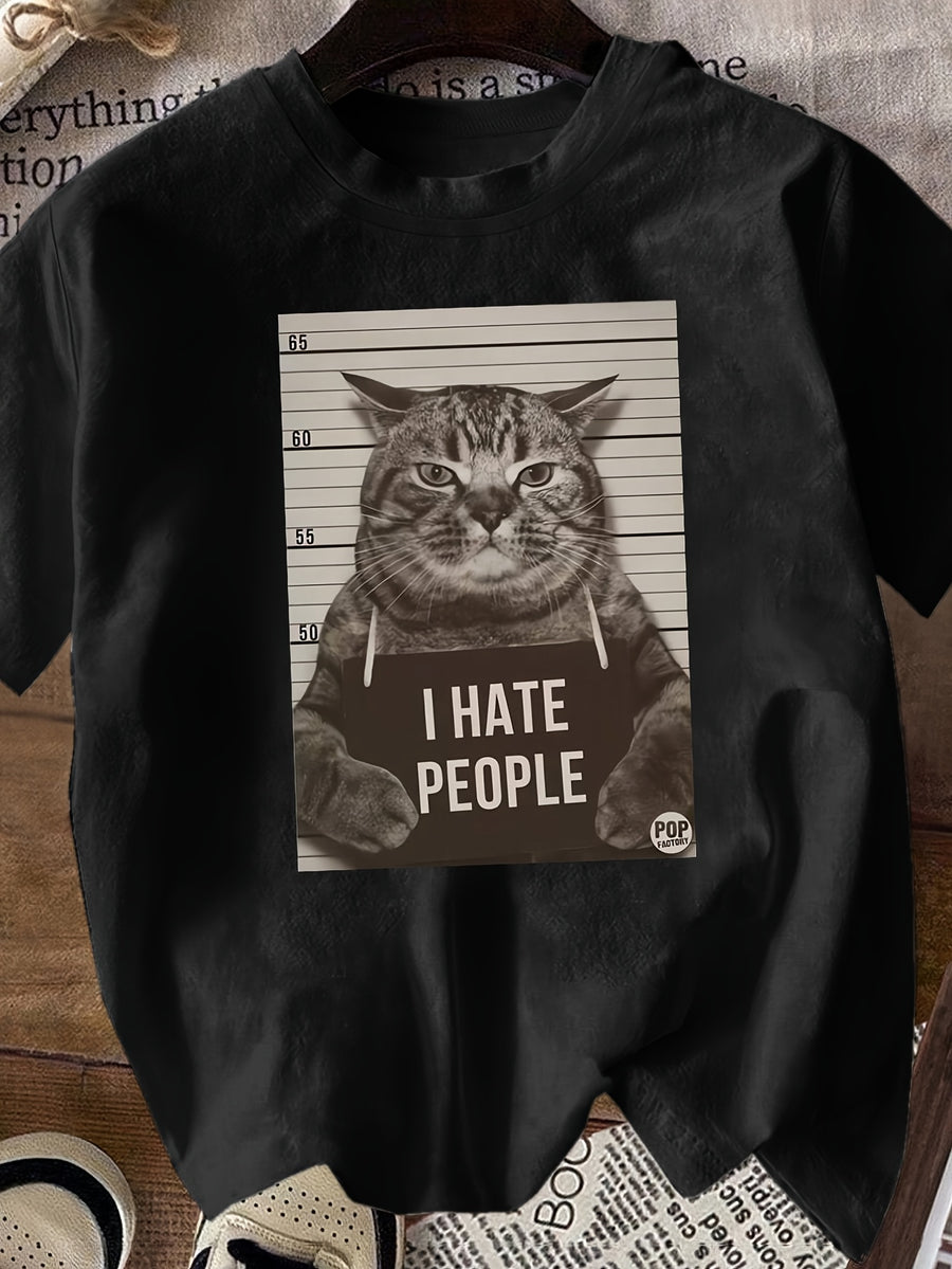 Women's I Hate People Print Casual T-shirt - Black