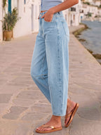 Denim Jeans Women'S Loose Mid-Rise Ankle Pants Light Blue Zipper Fly Non-Stretch Casual All-Match Daily All-Season New - Light Blue