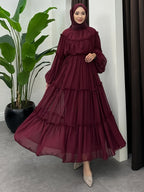 Women's Modest Muslim Elegant Maxi Dress with Belt - Long Dresses Suitable for Hajj, Umrah, Weddings & Daily Wear - - Modest Abaya Dress - Burgundy