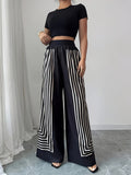 Elegant Striped Black And White Contrasting Straight-Leg Women'S Pants ( Not Included) - Nian Nian - Black And White