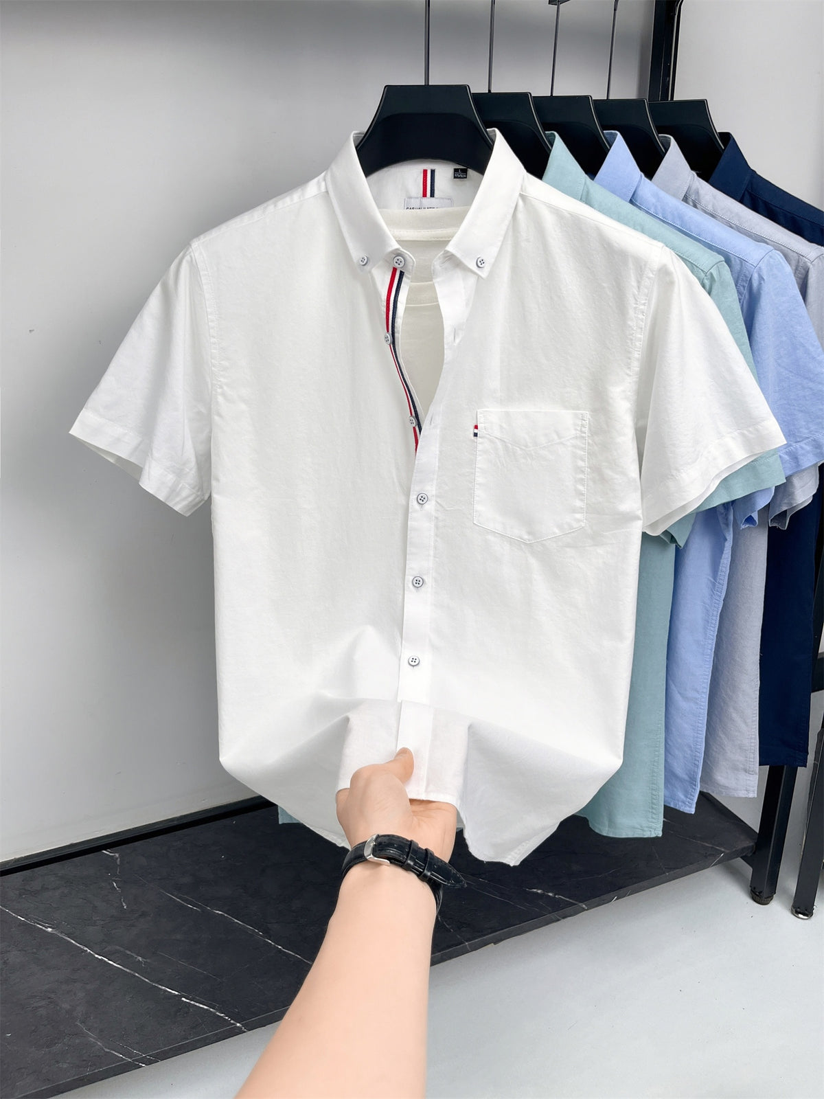 Men's Pure  Short-Sleeve Shirt, High Quality, Suitable for Business, Outerwear, Home, Gatherings, Parties, Skin-Friendly, Breathable, Fine Texture, Mature Style - White