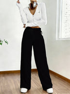 Women'S Elegant Micro-Elastic Pocket Trousers - Formal And Casual Pants, Suitable for Office And Daily Wear in All Seasons, Easy And Elegant Pants, Versatile Wardrobe Essential, Slim Fit, Smooth Fabric, Fashionable Bottoms - Black