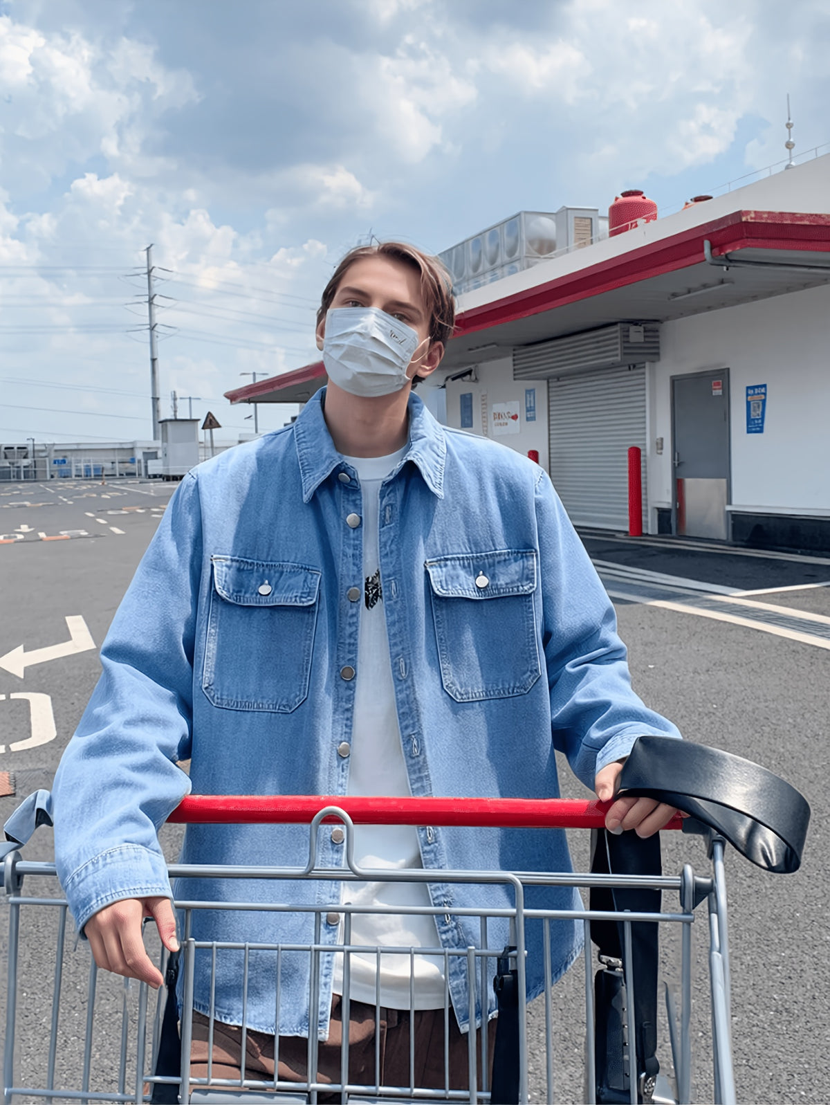 Men's Two-pc Non-Stretch Denim Shirts, Vintage Washed Workwear Long Sleeve Loose Fit Versatile Casual Jackets - Light Blue + Dark Blue
