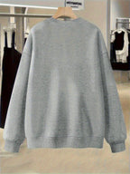 Plus Size, Extended Apparel: Women's Spring/Autumn/Winter Cross-Border European & American Plus-Size Simple Graphic Print Sweatshirt, Casual Crew Neck Sweatshirt, Women's Plus-Size Sweatshirt - Grey