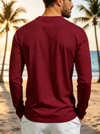 Men's Henley Long Sleeve T Shirts, Solid Color Crew Neck Pullover Tops with Chest Pocket, Breathable Soft Casual Loose Fit Long Sleeve Shirts, All Seasons Basic Undershirt for Daily Commute Outdoor, Versatile Minimalist Men Clothing Multiple Sizes& - Red