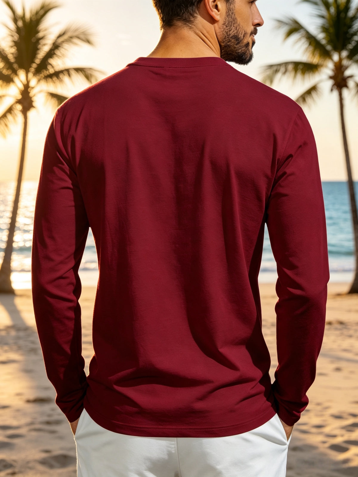 Men's Henley Long Sleeve T Shirts, Solid Color Crew Neck Pullover Tops with Chest Pocket, Breathable Soft Casual Loose Fit Long Sleeve Shirts, All Seasons Basic Undershirt for Daily Commute Outdoor, Versatile Minimalist Men Clothing Multiple Sizes& - Red