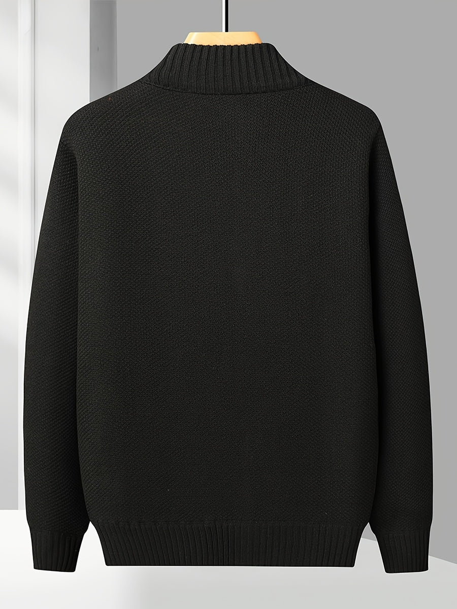 Easy And Casual Men'S Thick Knitted Cardigan, Autumn And Winter Stand Collar Zipper Top Classic Basic Style with Practical Double-Sided Pockets, Basic Style for Daily Wear of Young And Middle-Aged People - Black