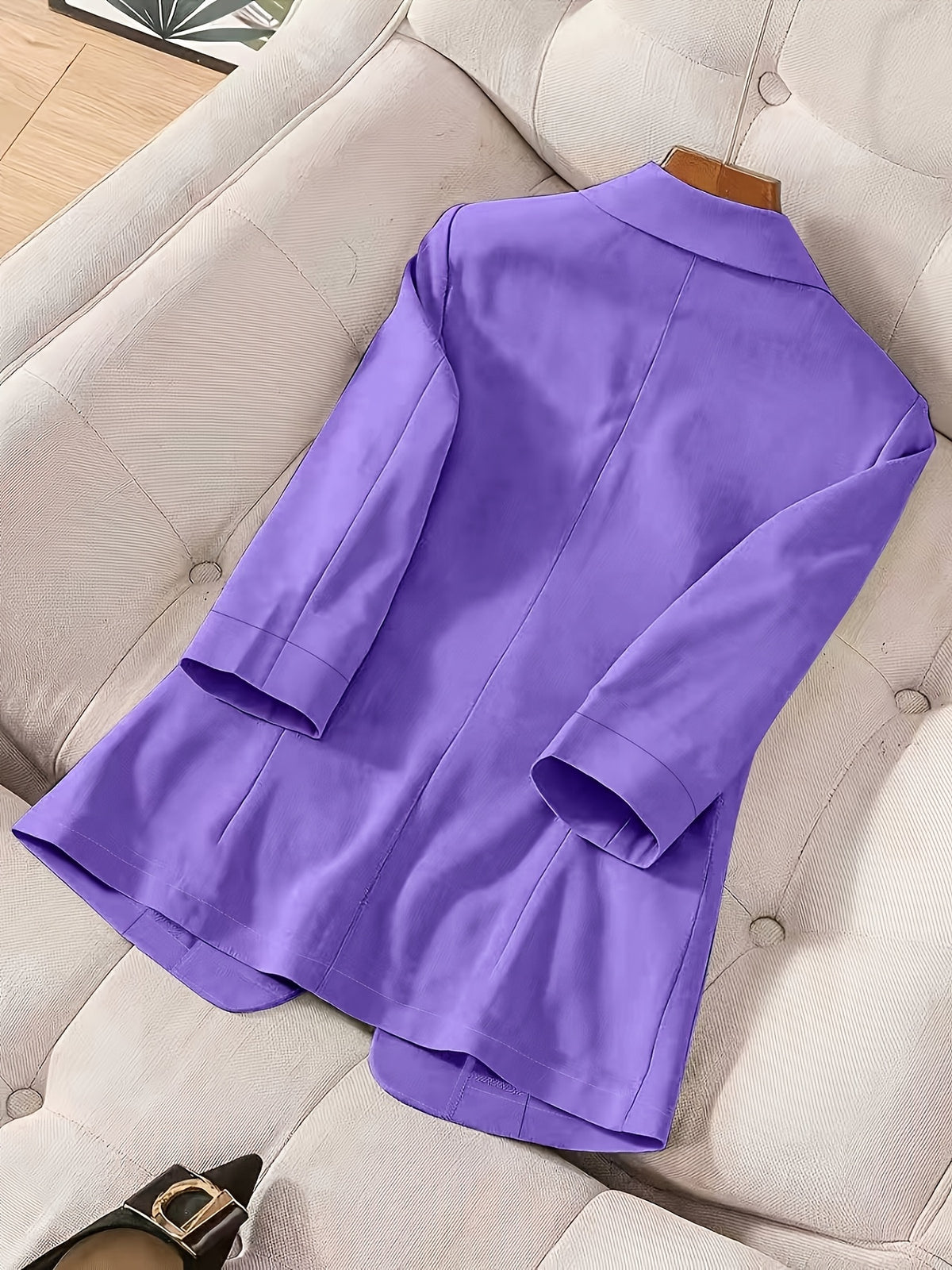 2026 New Premium Solid Color Single-Button Suit Jacket, Elegant 3/4 Sleeve, Comfortable And Breathable Casual Outerwear, Elegant Style Suitable for Daily Spring Summer Autumn, All-Match Temperament Suit - Violet